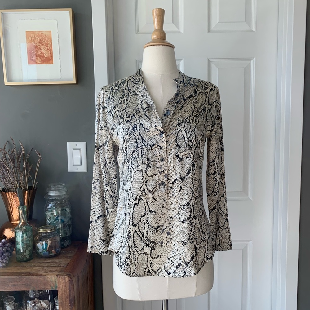 Equipment silk snake/ animal print button down popover blouse